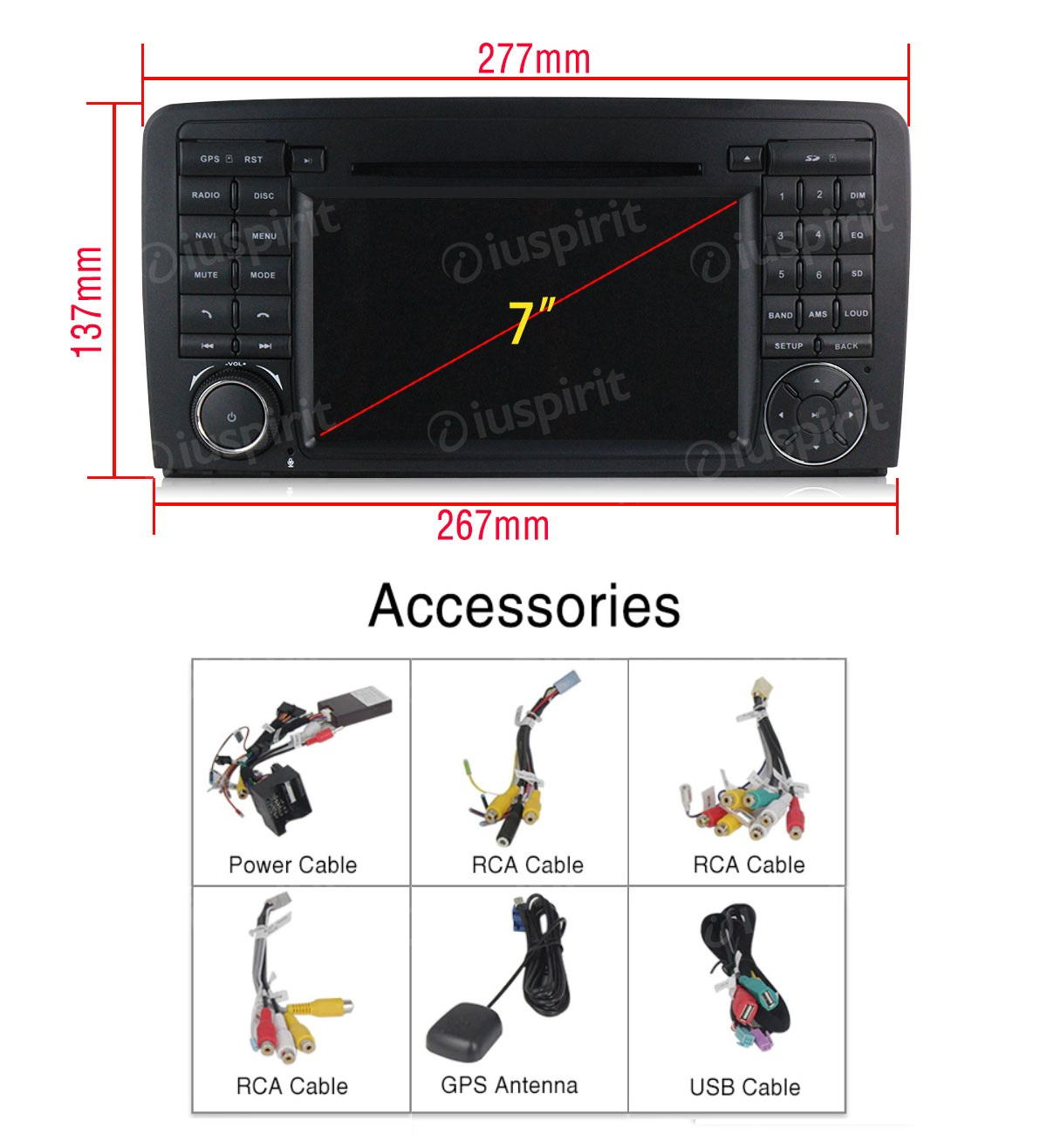 ANDROID autoradio 2 DIN navigatore per Mercedes classe R W251 R280 R300 R320 R350 R500 R63 AMG 2006-2012 GPS DVD WI-FI Bluetooth MirrorLink - immagine 6