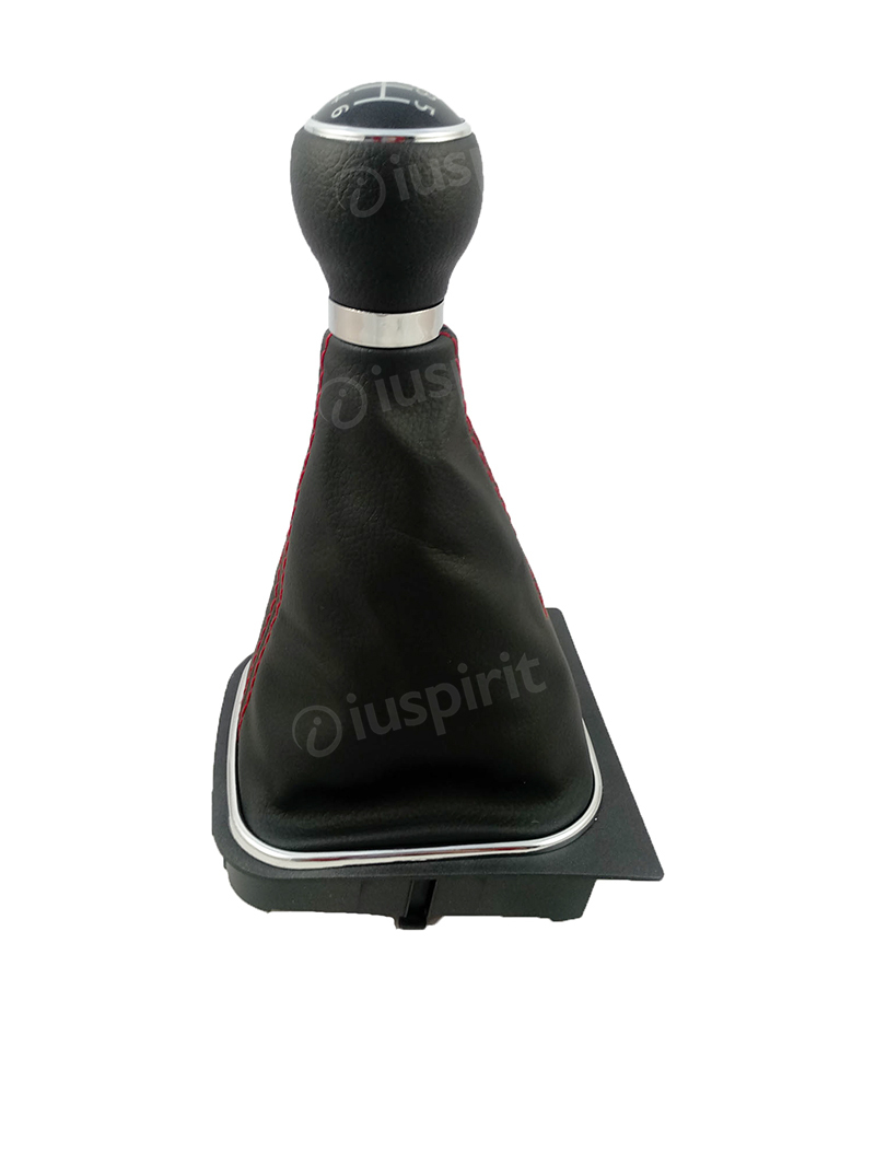 Pomello cambio 6 marce per VW Golf 5, Golf 6 Jetta Scirocco cuffia vera pelle leva cambio 6 marce cuciture rosse - immagine 2