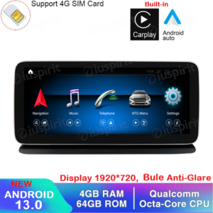 Navigatore ANDROID per Mercedes Classe CLS W218 2011-2012 NTG 4.0 CarPlay Android Auto 10,25 pollici 4GB RAM 64GB ROM Octa-Core Bluetooth GPS WI-FI