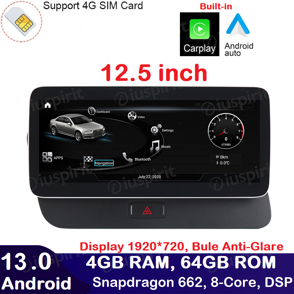 ANDROID navigatore per Audi Q5 2009-2017 CarPlay Android Auto 12.5 pollici 4GB RAM 64GB ROM Octa-Core Bluetooth GPS WI-FI