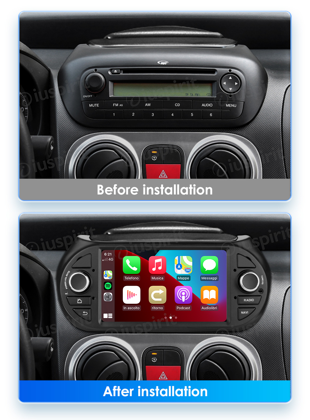 ANDROID autoradio navigatore per Fiat Fiorino Fiat Qubo Citroen Nemo Peugeot Bipper CarPlay Android Auto GPS USB WI-FI Bluetooth 4G LTE - immagine 7