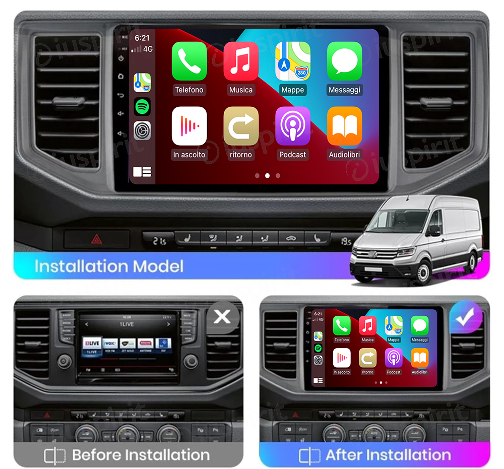 ANDROID autoradio navigatore per VW Crafter MAN TGE 2017-2021 CarPlay Android Auto GPS USB WI-FI Bluetooth 4G LTE - immagine 7