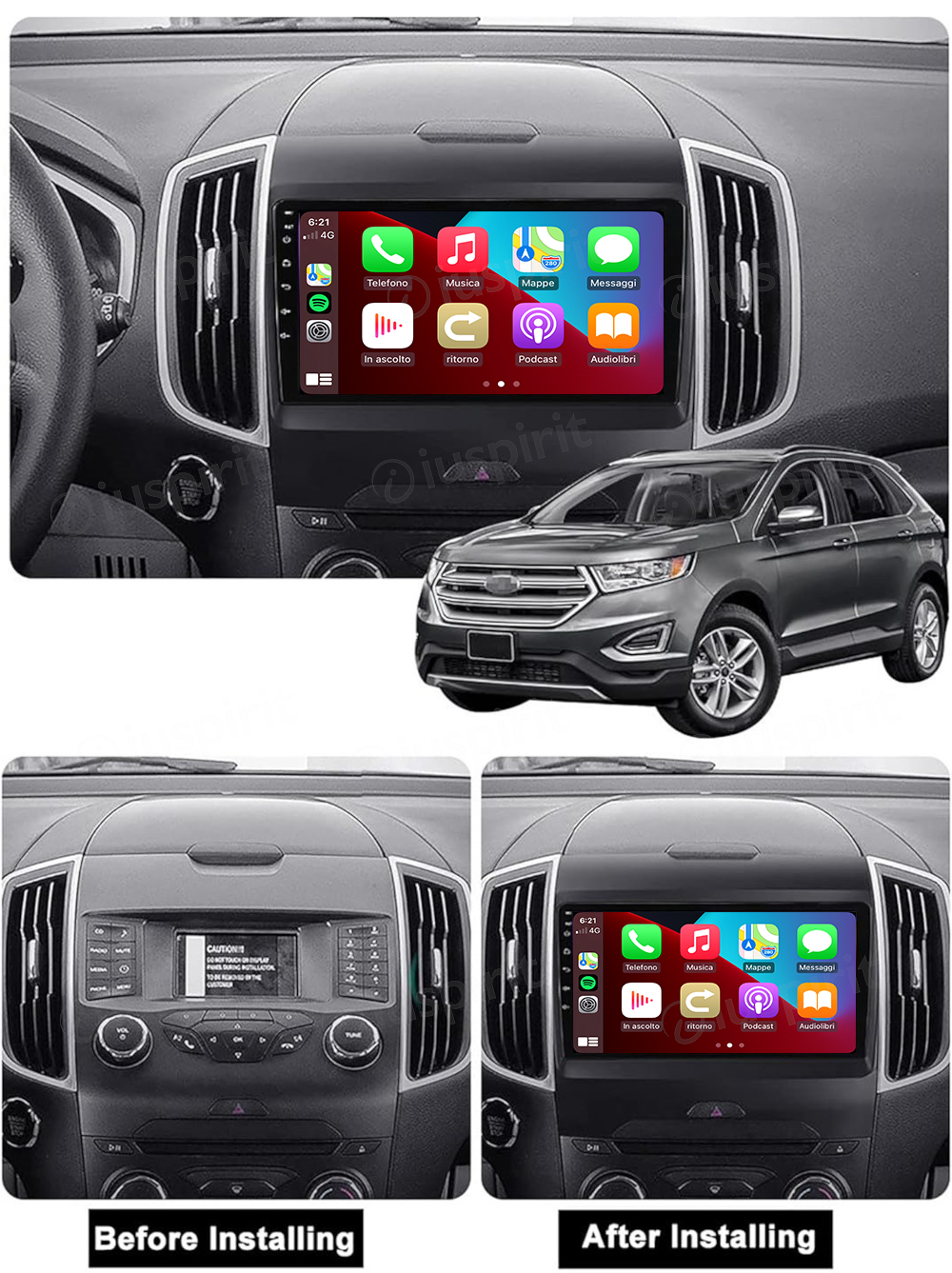 ANDROID autoradio navigatore per Ford Edge 2 2015-2018 CarPlay Android Auto GPS USB WI-FI Bluetooth 4G LTE - immagine 6