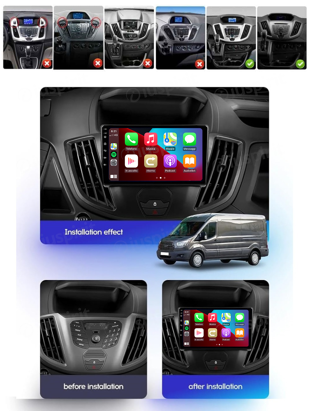 ANDROID autoradio navigatore per Ford Transit 2013-2017 CarPlay Android Auto GPS USB WI-FI Bluetooth 4G LTE - immagine 6