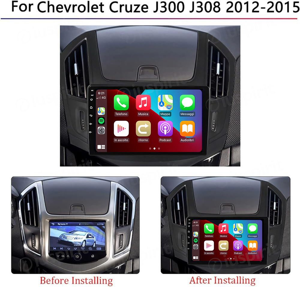 ANDROID autoradio navigatore per Chevrolet Cruze 2012-2015 CarPlay Android Auto GPS USB WI-FI Bluetooth 4G LTE - immagine 6