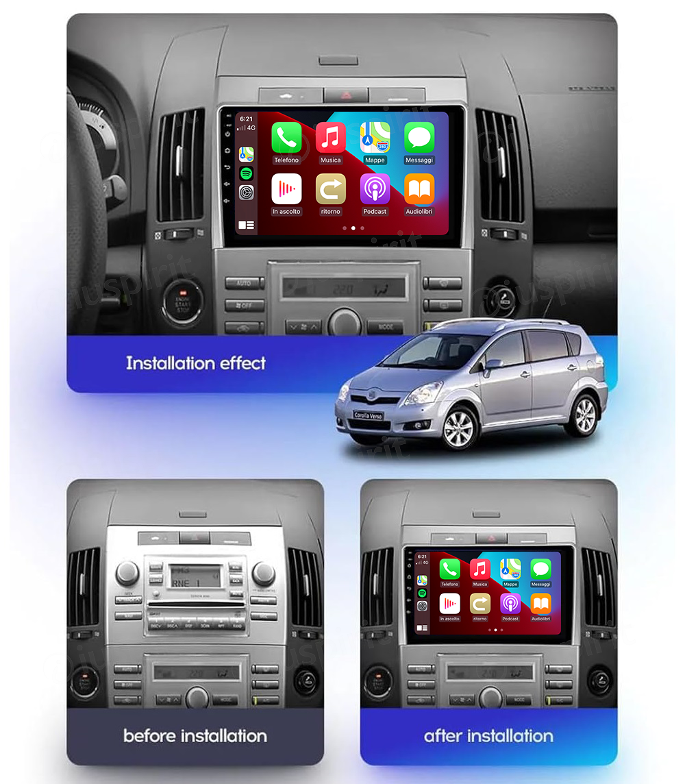 ANDROID autoradio navigatore per Toyota Corolla Verso 2004-2009 CarPlay Android Auto GPS USB WI-FI Bluetooth 4G LTE - immagine 7